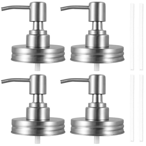Dznils 4Pcs Mason Jar Soap Dispenser Lids with Pumps Lotion Dispenser Lids Leakproof Rustproof Hand Soap Pump Lids