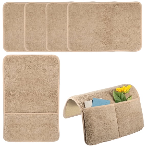 Dznils 5 Pcs Sofa Headrest Cover Sherpa Armrest Cover Furniture Protector with Side Pocket, Khaki