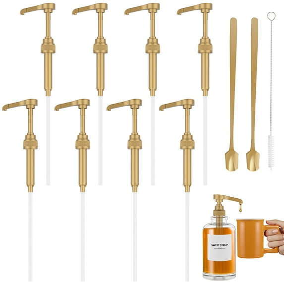 Dznils 8 Pack Coffee Syrup Pump Dispenser for 750ml Bottles, Gold