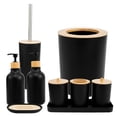 thumbnail image 1 of Dznils 8 Piece Bathroom Accessories Sets with Wastebasket, Bamboo and Plastic Bathroom Decor Set, Black, 1 of 11