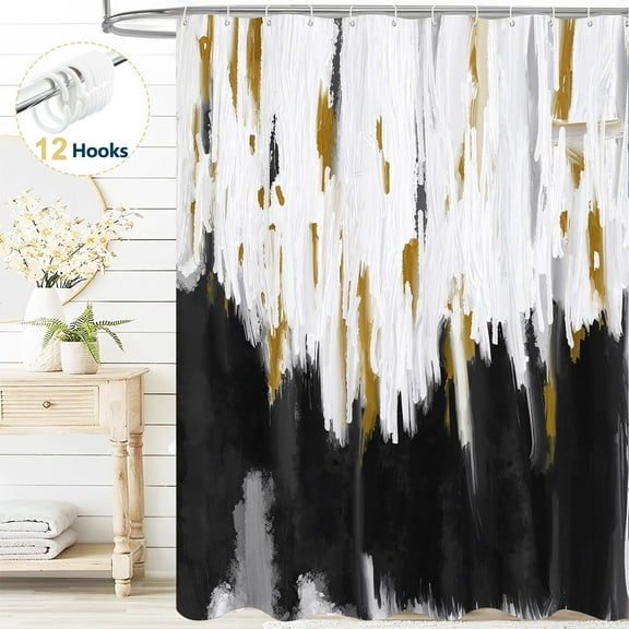 Dznils Abstract Black Ombre Fabric Shower Curtain, Modern Bathroom Curtain with 12 Hooks, 72" x 78"