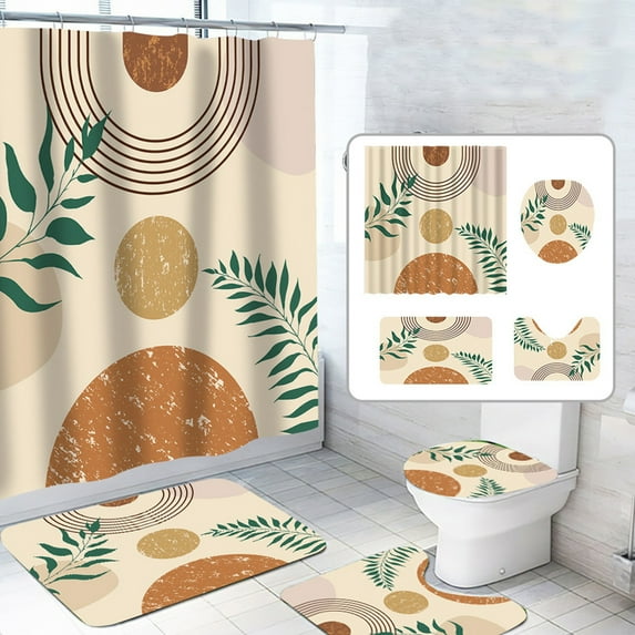 Dznils Abstract Boho Fabric Shower Curtain and Rug Sets, 16pc Modern Bathroom Sets, Beige, 72" x 72"