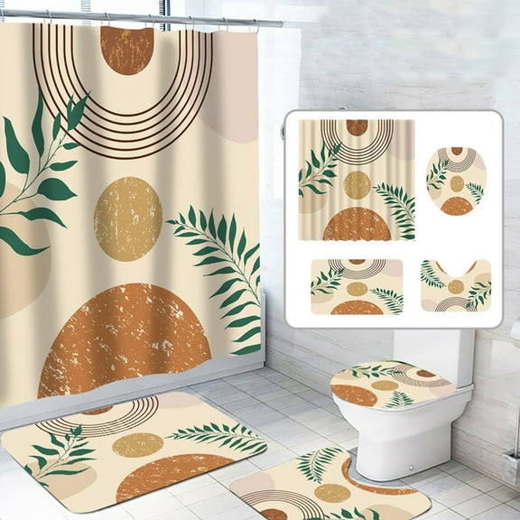 Dznils Abstract Boho Fabric Shower Curtain and Rug Sets, 16pc Modern Bathroom Sets, Beige, 72" x 72"