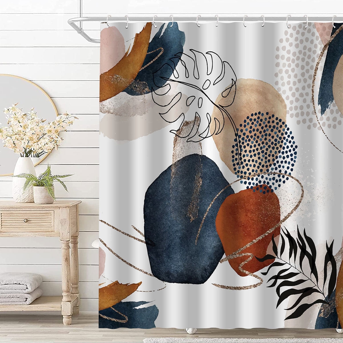 Dznils Boho Polyester Shower Curtain, Modern Neutral Geometric