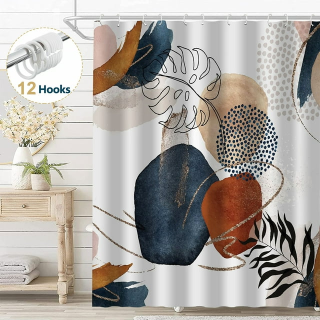 Dznils Abstract Shower Curtain, Boho Mid Century Modern Neutral