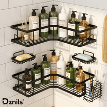 Dznils Adhesive Shower Caddy Corner 5 Pack, Large Capacity No Drilling Wall-Mounted Bathroom Organizer Basket, Black