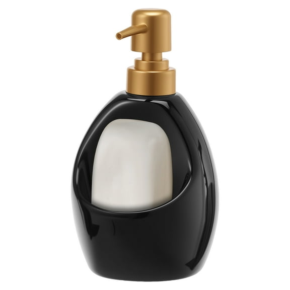Dznils Black Ceramic Soap Dispenser, Bathroom Refillable Lotion Pump with Soap Holder, 16 oz
