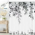 thumbnail image 1 of Dznils Black Eucalyptus Fabric Shower Curtain, Watercolor Floral Pattern with Hooks, 72" x 72", 1 of 8