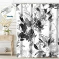thumbnail image 1 of Dznils Black Floral Fabric Shower Curtain, Modern Watercolor Bathroom Curtain with Hooks, 72" x 72", 1 of 12
