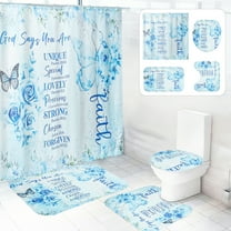 Dznils Blue Floral Shower Curtain Sets with Rugs, 16pc Butterfly Bathroom Curtain Set, 72" x 72"