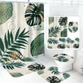 thumbnail image 1 of Dznils Boho Fabric Shower Curtain and Rug Sets, 16pc Modern Abstract Bathroom Curtain Sets, Green, 72" x 72", 1 of 8
