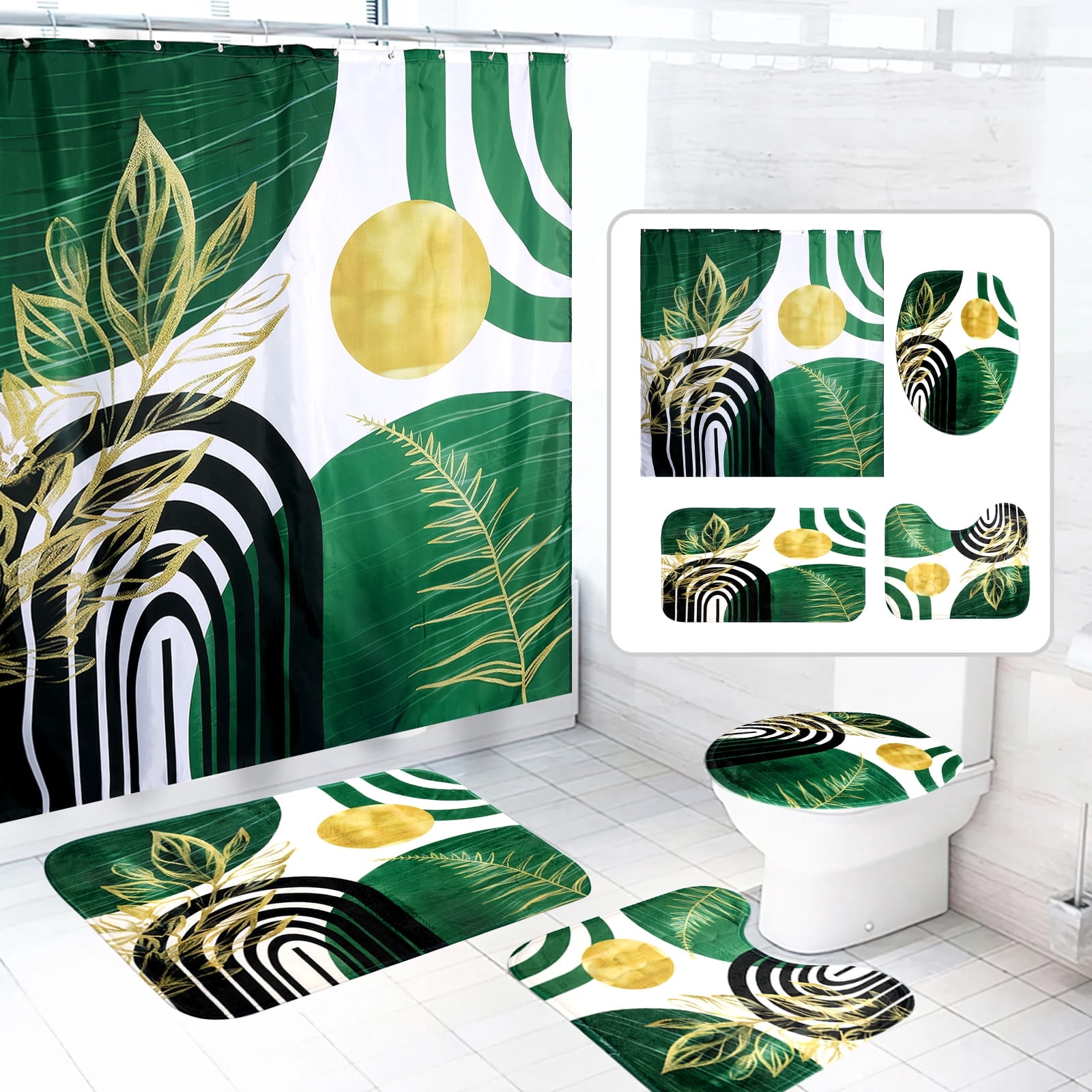 Dznils Boho Fabric Shower Curtain and Rug Sets, 16pc Modern Abstract ...