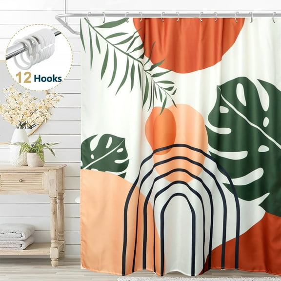 Dznils Boho Shower Curtain, Abstract Modern Geometric Bathroom Curtain with 12 Hooks, 72" x 72", Orange