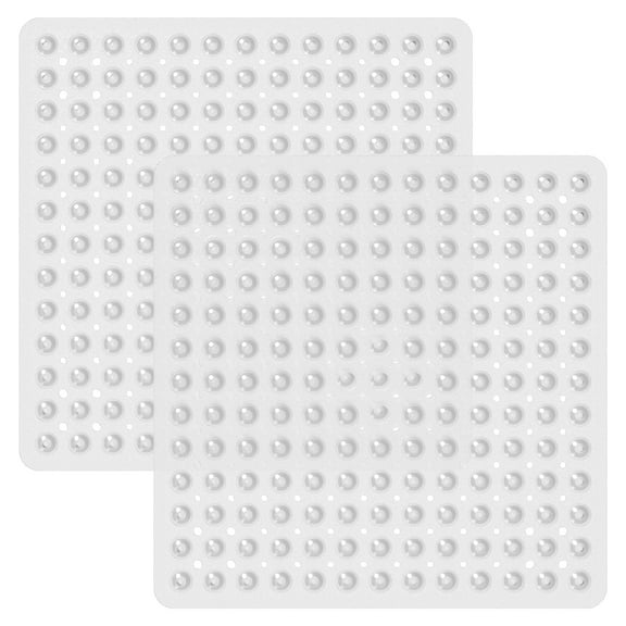 Dznils Clear Square PVC Stall Bathtub Mat for Shower, Suction Cups and Drain Hole, 21" x 21", 2 Pack
