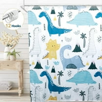Dznils Kids Shower Curtain with Hooks, Dinosaur Fabric Bathroom Curtain , 72" x 72", White