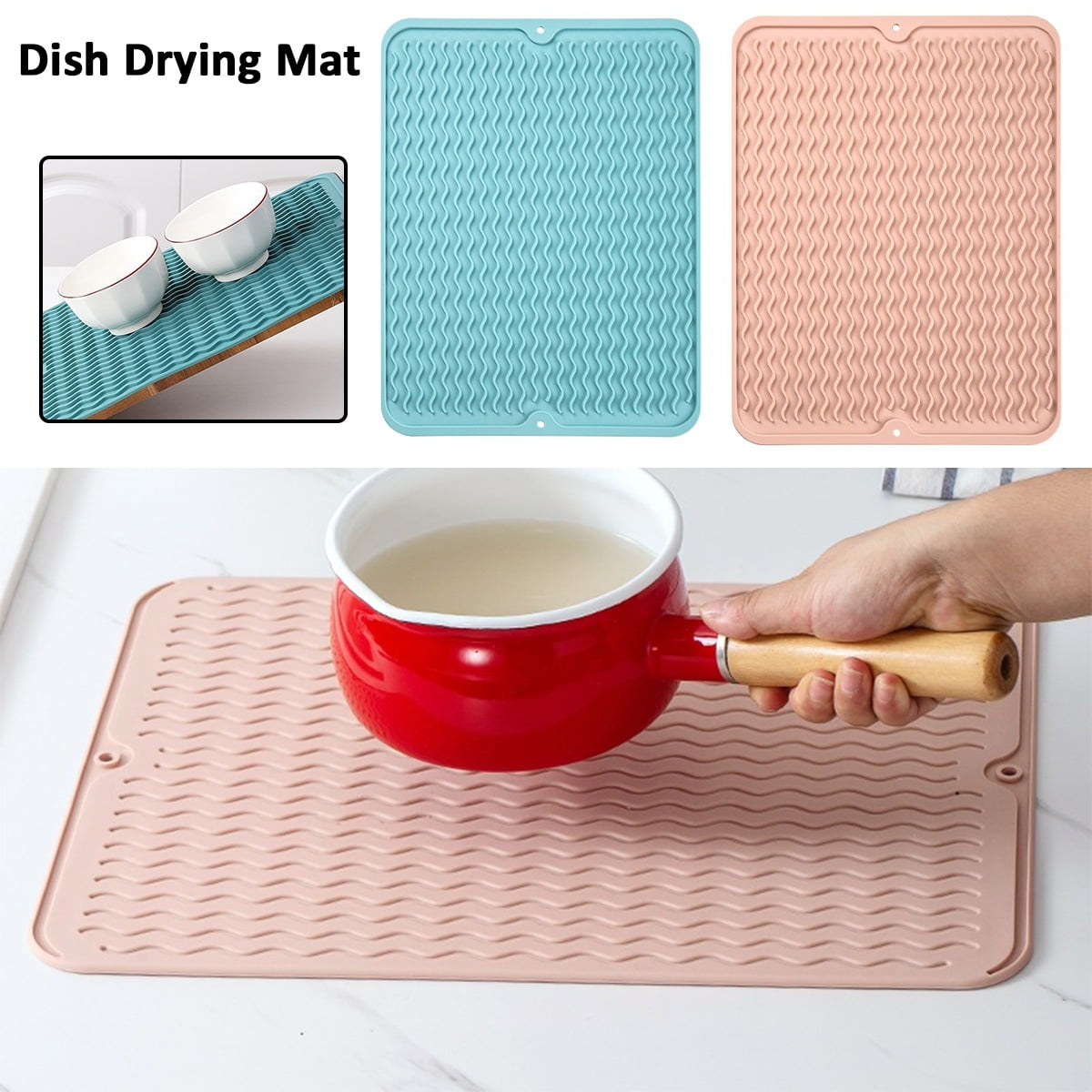 Dznils Large Silicone Dish Drying Mat with Drainage Holes Heat