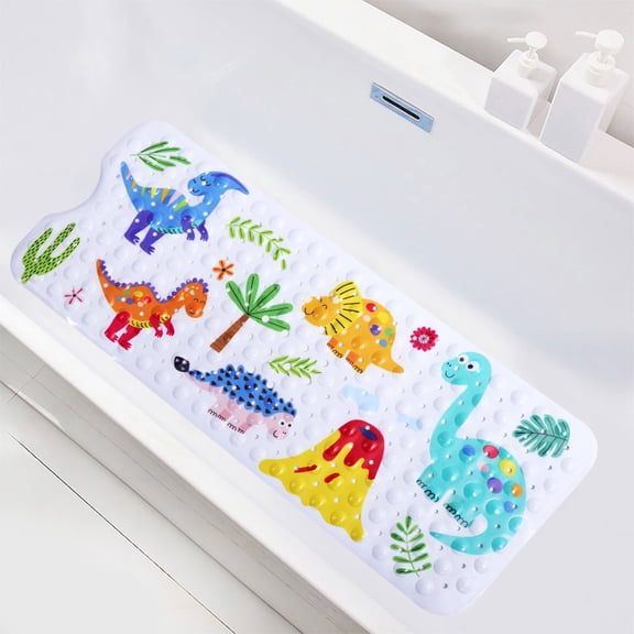Dznils Extra Long PVC Bathtub Mat, Cartoon Shower Mat with Suction Cups & Drain Holes, 16" x 40"
