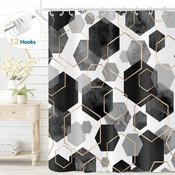 Dznils Gray Geometric Fabric Shower Curtain, Modern Abstract Bathroom Curtain with Hooks, 72" x 72"