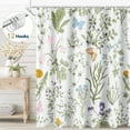 thumbnail image 1 of Dznils Green Floral Fabric Shower Curtain, Waterproof Bathroom Curtain with 12 Hooks, 72" x 72", 1 of 12