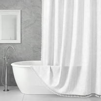 Dznils Boho Tassel Shower Curtain with Hooks, Farmhouse Thick Cloth Fabric Bathroom Curtain, White, 72" x 72"