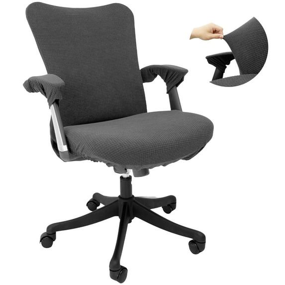 Dznils Jacquard Office Chair Cover with Armrest Cover, Stretch Computer Desk Chair Slipcover, Gray