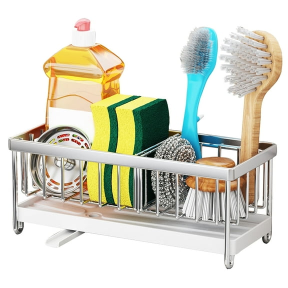 Dznils Kitchen Sink Caddy Organizer Sponge Holder Dish Brush Soap Dispenser Holder for Countertop