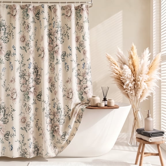 Dznils Linen Blend Shower Curtain, Farmhouse Bathroom Floral Shower Curtains, French Country Cottagecore Bathroom Decor, 72" x 72"