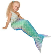 Dznils Mermaid Tail Blanket for Kids, Super Soft Plush Flannel Sleeping Snuggle Blanket, Blue