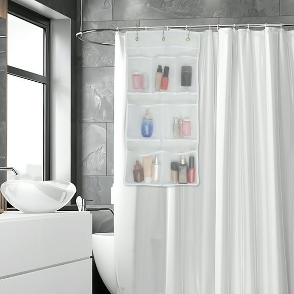 Dznils Mesh Shower Caddy, 7 Pockets Hanging Bathroom Shower Organizer with Hooks, White, 2 Pack
