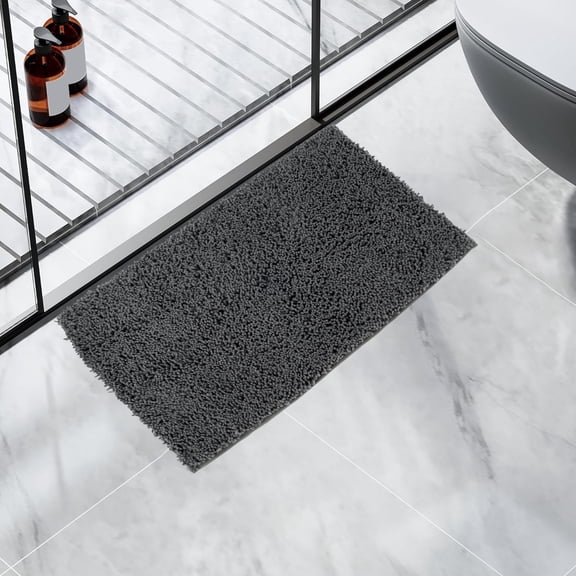 Dznils Microfiber Chenille Bath Mat, Soft Absorbent Bathroom Runner Rug, 20"x 32", Gray