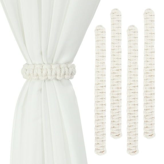 Dznils Natural Cotton Rope Curtain Tiebacks, Farmhouse Braided Curtain Holdbacks, White, Set of 4