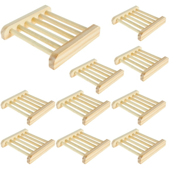 Dznils Natural Wooden Soap Dish for Shower, Bathroom Soap Holder, 10 Pack