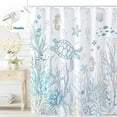 thumbnail image 1 of Dznils Nautical Coastal Fabric Shower Curtain, Blue Turtle Bathroom Curtain with 12 Hooks, 72" x 72", 1 of 9