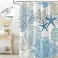 thumbnail image 1 of Dznils Nautical Coastal Fabric Shower Curtain, Blue White Bathroom Curtain with 12 Hooks, 72" x 72", 1 of 11