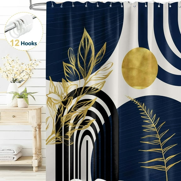 Dznils Boho Shower Curtain with Hooks, Modern Abstract Fabric Bathroom Curtain, 72" x 72", Blue