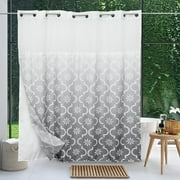 Dznils No Hook Shower Curtain with Snap-in Liner, Fabric Bathroom Curtain, Gray & White, 72" x 74"