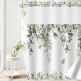 thumbnail image 1 of Dznils No Hook Shower Curtain with Snap-in Liner, Green Eucalyptus Fabric Bathroom Curtain, 72 x 74, 1 of 8