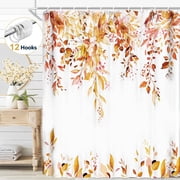 Dznils Orange Eucalyptus Fabric Shower Curtain, Watercolor Floral Pattern with Hooks, 72" x 72"