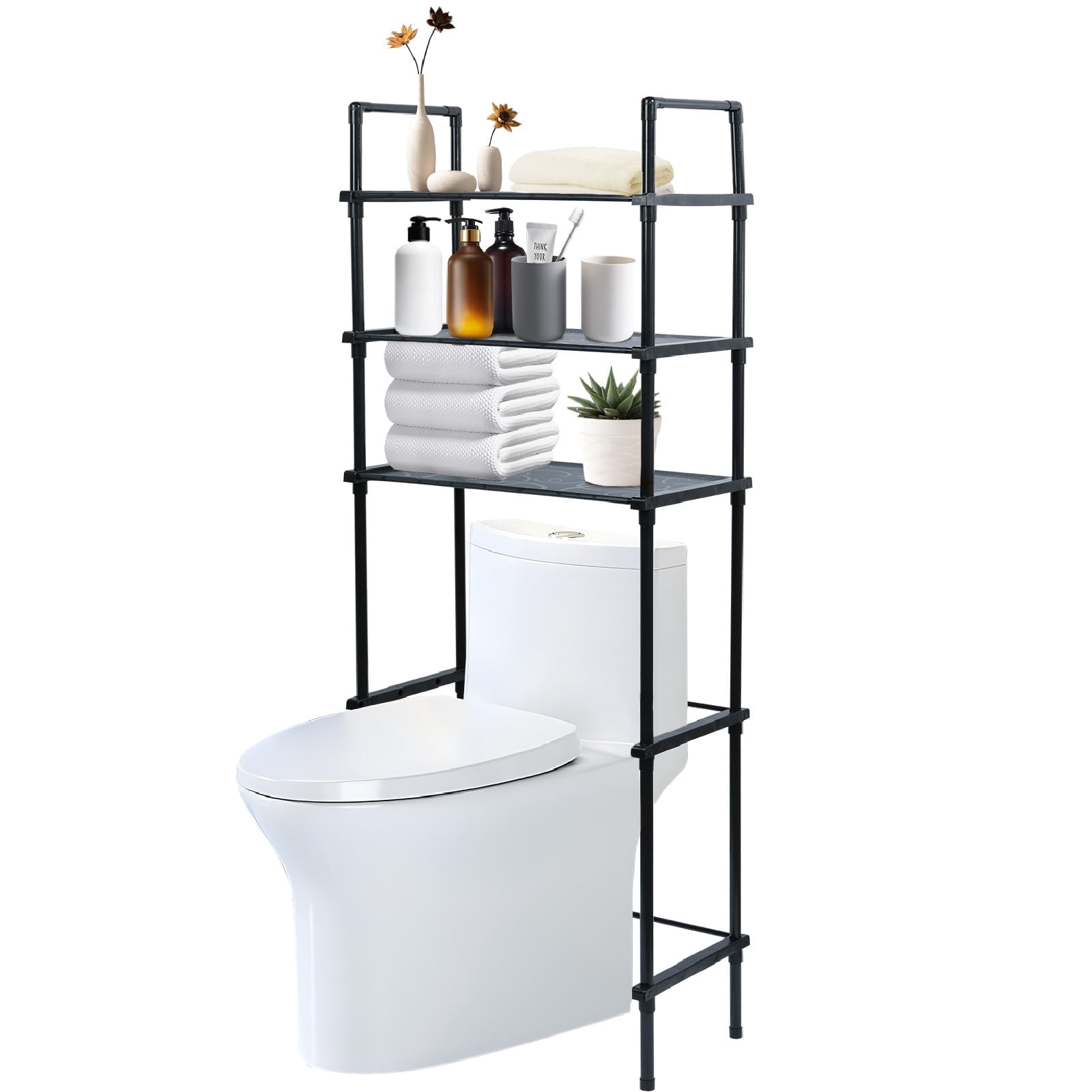 Dznils Over the Toilet Storage Shelf, 3-Tier Steel Bathroom Storage Organizer Space Saver, Black