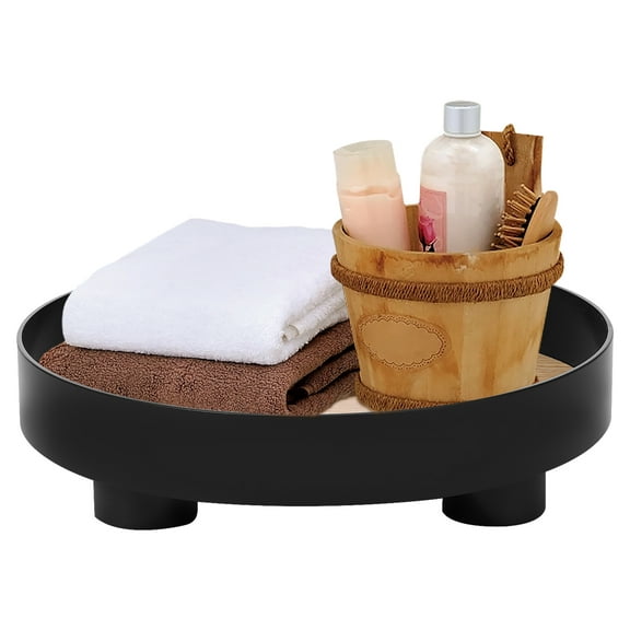 Dznils Plastic Bathroom Round Vanity Tray Decorative Soap Holder Countertop Organizer, 12", Black