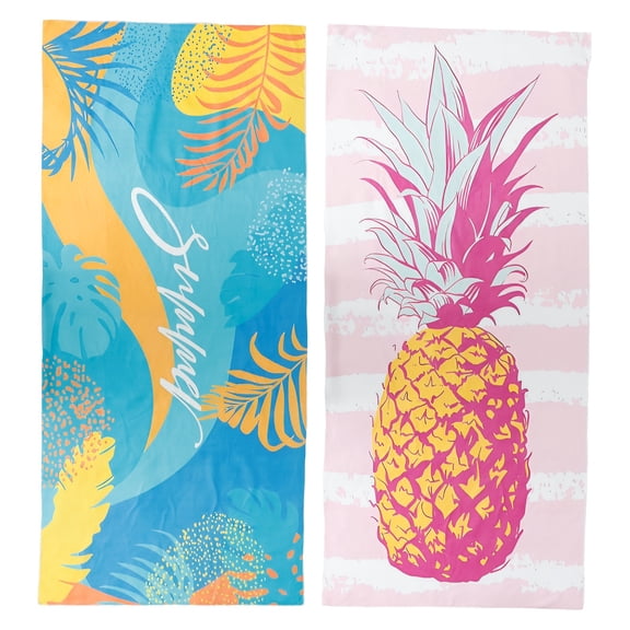 Dznils Printed Microfibre Beach Towels, 35" x 78", Pink Blue, 2 Count