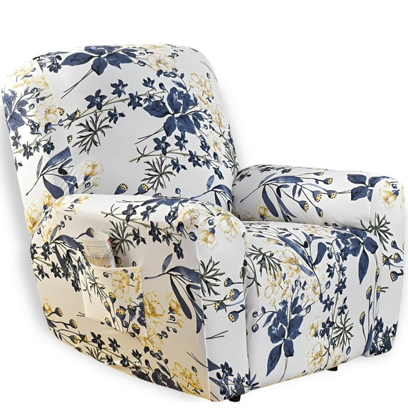 Dznils Printed Recliner Chair Cover Polyester Stretch Recliner Sofa Slipcover, Blue Floral