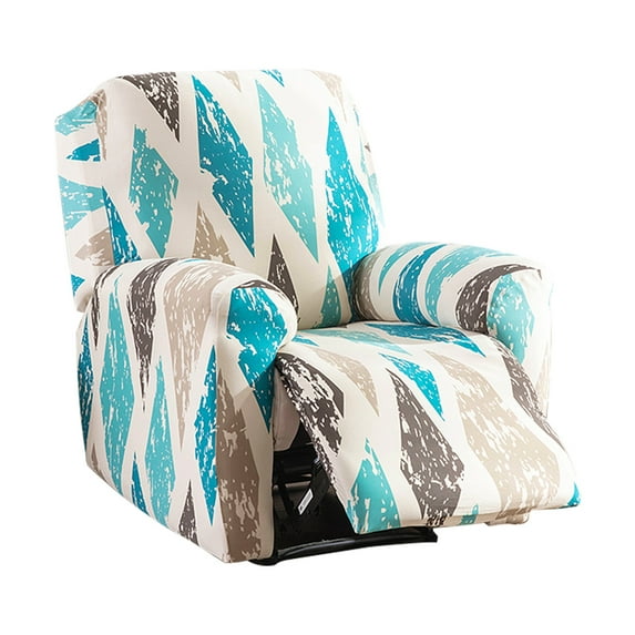 Dznils Printed Recliner Chair Cover Polyester Stretch Recliner Sofa Slipcover, Blue Geometric