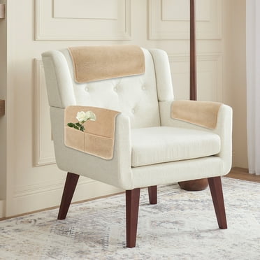 Dznils Recliner Chair Cover Sherpa Couch Sofa Slipcover with Side Pockets, Camel