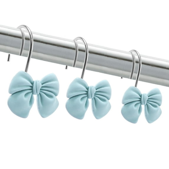 Dznils Resin Bow Shower Curtain Hooks Rings, Rustproof Shower Hooks for Bathroom, Blue, Set of 24