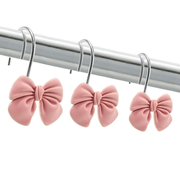 Dznils Resin Bow Shower Curtain Hooks Rings, Rustproof Shower Hooks for Bathroom, Pink, Set of 24