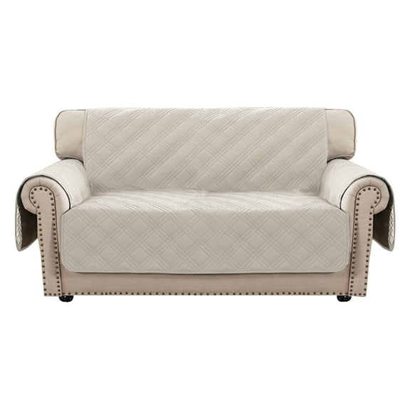 Dznils Reversible Loveseat Sofa Cover Furniture Protector Slipcover with Side Pockets, Beige