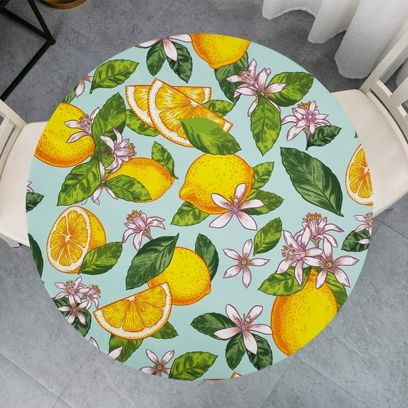 Tzdxfgl Round Vinyl Fitted Tablecloth, Waterproof Elastic Edge Table Cover for 40"-47" Table, Green