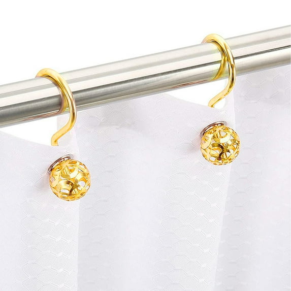 Dznils Rustproof Metal Hollow Ball Shower Curtain Hooks, Gold, Set of 12