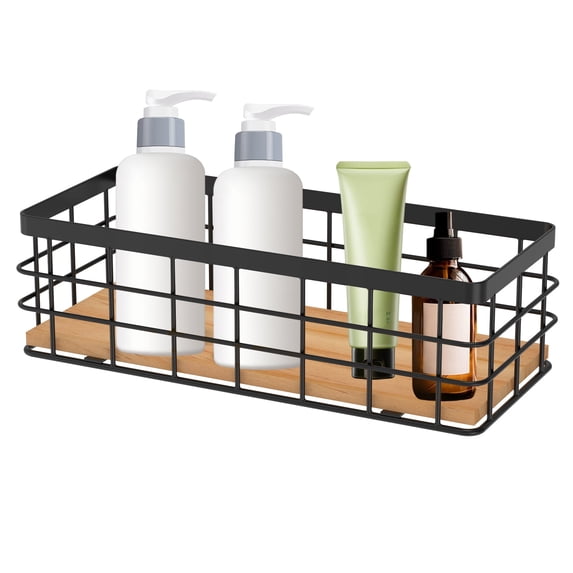 Dznils Shower Caddy Shelf, 10" Wall Mounted Bathroom Organizer Metal Wire Basket, Black